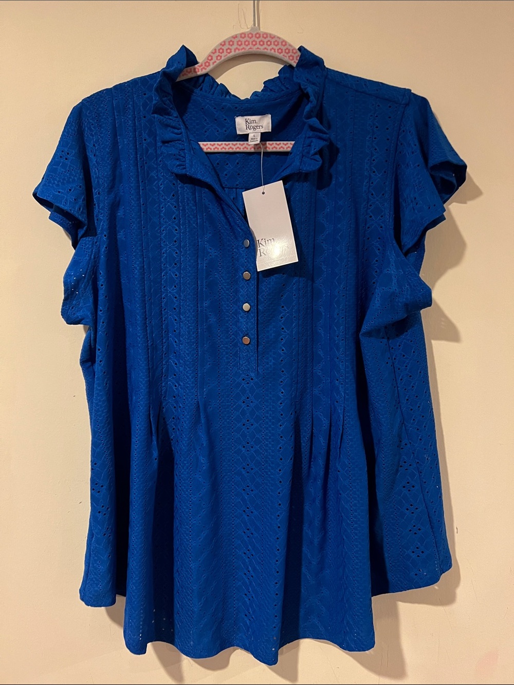 Kim Rogers Royal Blue Eyelet Ruffle Henley Tunic